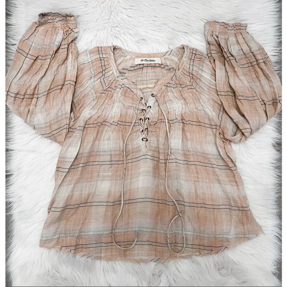 Free People Cloudbreaker Plaid Tunic Blouse Size S - Picture 3 of 4